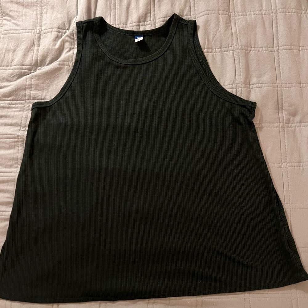 Dark Green Sleeveless Ribbed Tank Top